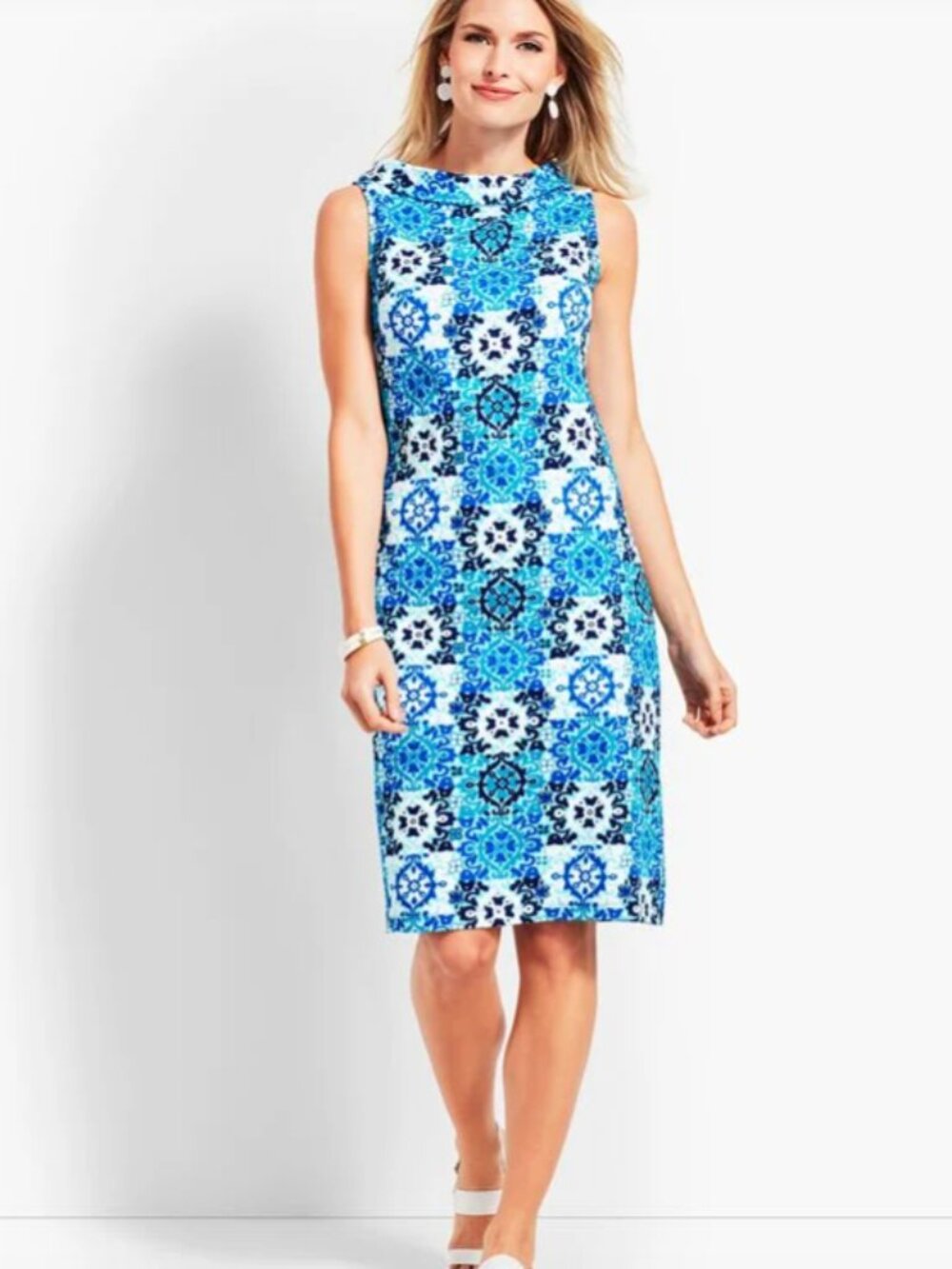 Talbots Audrey-Neck Medallion Tile Interlock Shift Dress Summer Wedding Guest XL